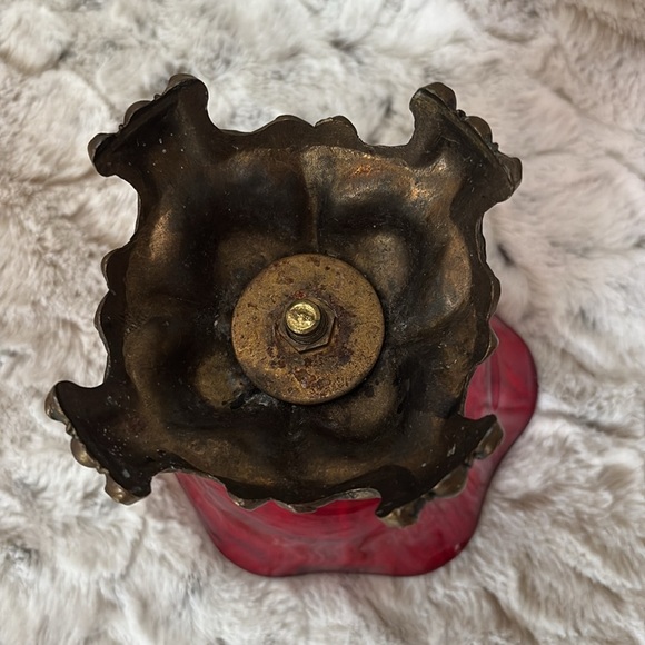 Elegant Ruby Glass Compote with Ornate Metal Stand. Vintage - Picture 5 of 8